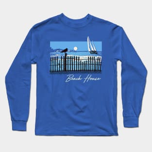 Beach House  / Faded Style Original Retro Design Long Sleeve T-Shirt